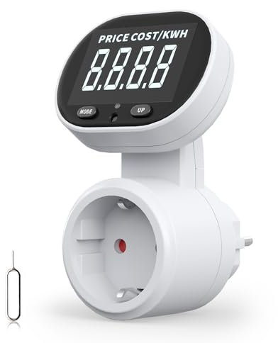 Stromkostenmessgerät, Stromzähler Leistungsmessgerät Energiekostenmessgerät Strommessgerät Steckdose, Leistungsmesser Messgerät mit Größer LCD Bildschirm, Überlastsicherung 3680W