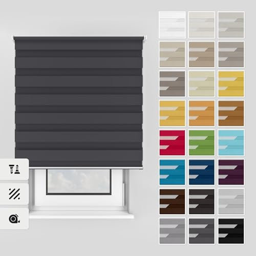 Estika Doppelrollo mit Bohren 160x150 cm Farbe: Anthrazit, Rollo Deckenmontage und Wandmontage Fenster rollos für innen, Jalousien Fenster, Tür Rollo