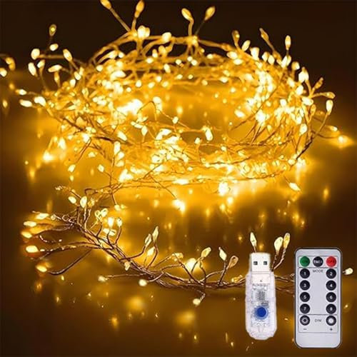 Alambre De Cobre Firecracker Light String, LED Cluster Fairy Lights Con Mando A Distancia, Luces De La Atmósfera De Decoración, Para El Dormitorio, Bricolaje, Fiesta, árbol De Navidad (Warm,9M)
