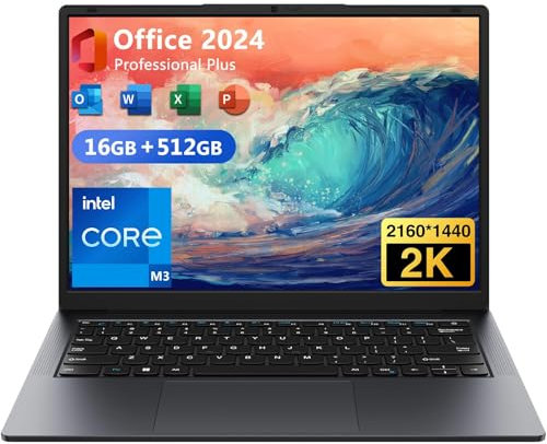 AE86 Windows 11 Pro Laptop with 14.1 2K Screen, 16GB RAM, 512GB SSD, Intel Core Processor, BT5.0 Wi-Fi 5, USB A, Type-C, HDMl, Ultra-Thin and Light Notebook for Business Students