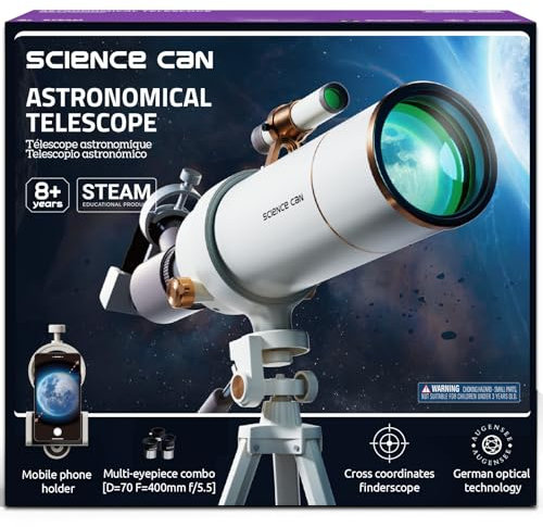 Science Can Telescope for Adults & Kids 70mm Aperture (16X-120X) High Powered Astronomy Telescope for Beginners with Adjustable Tripod and Phone Adapter Great Astronomical Gifts for Kids 8-12