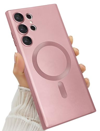 Amzfield Magnetische Handyhülle für Samsung Galaxy S23 Ultra, Matt, Rosa