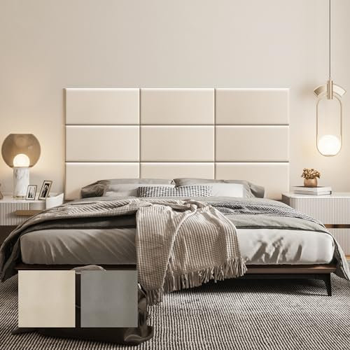 LELEFIDO Panneau Mural 3D Autocollant - Panneaux muraux et de Plafond en Mousse Souple et Cuir Artificiel, imperméables et faciles à Nettoyer, Absorbant Le Bruit - 60 × 30 × 3 cm - 9 pièce
