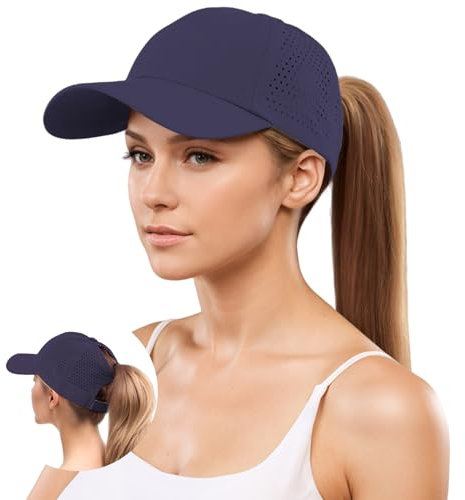 YAMEE Damen Baseballkappe Sommer, Mesh Atmungsaktive, Wasserdicht Schnelltrocknend, Pferdeschwanz-Loch, UV-Schutz, Einheitsgröße, Dunkelblau