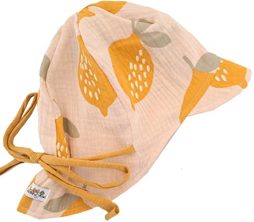 Fuchs & Kiwi Baby Sommerhut Musselin – UV-Schutz 50+ & atmungsaktiv – Mitwachsend – 100% Baumwolle – Öko-Tex – Sonnenhut Baby – Handmade in Berlin (DE/NL/SE/PL, Alphanumerisch, S, Zitronentraum)