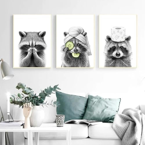 ZHAOLIN Entzückender Waschbär, Badezimmer-Rollenpapier, Drucke, Wandkunst, Leinwandgemälde, lustiges Toilettenplakat, Tier, süße Bilder, Heimdekoration, 40 x 60 x 3 cm, rahmenlos