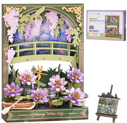 ROBOTIME 3D Puzzle Holz Seerose, Blumen-Modellbau Bausatz Für Erwachsene, Holzpuzzle Malerei Zum Aufhängen, Wanddekoration, DIY-Bastelset, Weihnachten