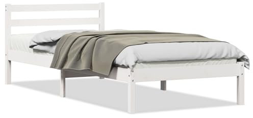 vidaXL Minimalistisches Weißes Kiefernbettgestell 220 X 90 cm Atmungsaktives Design Massivholz Elegante Oberfläche Einfache Montage Einzelzimmer Einfaches Möbel Lackiert Indoor