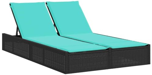 vidaXL Doppelte Sonnenliege mit Kissen Schwarz Poly Rattan