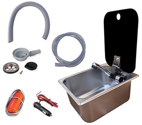 XENPER®️Kit Fregadero Camper pequeño con Tapa GARRAFAS A Elegir – Ideal para Kit Camper Furgoneta, Lavabo Caravana y Cocina Camper, Ideal para Muebles Camper (SIN GARRAFAS)