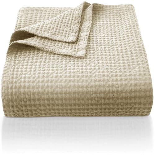 CHUFFED 100% Baumwolle Decke 150 x 200 cm, Weiche und Atmungsaktive Tagesdecke, Waffelmuster Leichte Decke als Sofadecke Couchdecke, Weich Kuschelige Wohndecke Wohnzimmer, Sofa Couch Leinen
