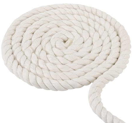 JIAYUET Corde en Coton à 4 brins torsadés pour décoration Murale, Suspension de Plantes, nœuds en macramé, projets de Jardinage - Blanc Naturel - 20 mm d'épaisseur - 10 m