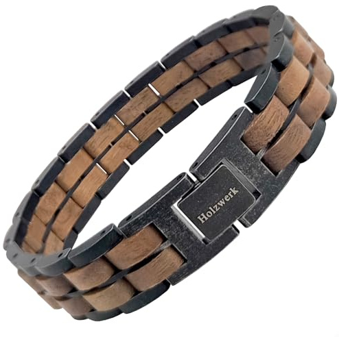 Holzwerk KRIENSEE Natur Holz Armband für Damen und Herren Holzarmband Herrenarmband Damenarmband Braun Schwarz Einstellbar inkl. Armbandkürzer und Aufbewahrungsbox