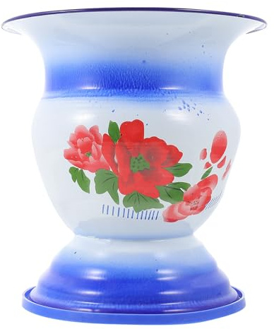 SECFOU Pot de Chambre Vintage en Fer Émaillé Bleu, 1 Pièce Anneau Antidérapant, Seau à Urine Ménager Haute Stabilité pour Usage Domestique et Salle de Bain, Facile à Plusieurs styles