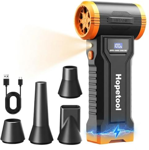 Hopetool Electric Air Duster 150000RPM Brushless Motor, 4-Gear Cordless Compressed Air Duster with LED Light and Screen Display, Rechargeable Air Blower for PC Keyboard Computer Car Cleaning