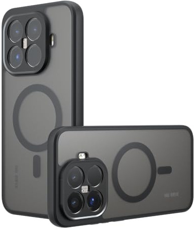 Techsuit für Xiaomi 15T Pro Hülle mit Magnetring, Durchscheinendes Rückseite, Anti Fingerabdruck, Vergilbt Nicht, Luftkissen Ecken, PureFrost Magnetic Series, PC TPU Hybrid, Matt Schwarz