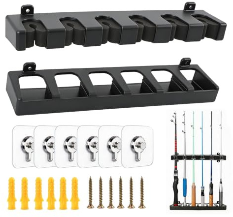 Rutenhalter Wand Vertikal, 1 Paar Angelrutenhalter für 6 Angelruten | Vertikale Wandhalterung für bis zu 6 Angelruten, platzsparend zur Aufbewahrung in Garage, Keller, Boot oder Zuhause.
