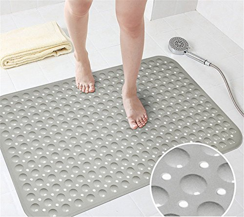 Ommda Badewanneneinlage mit Saugnäpfen Duschvorleger rutschfeste Duschmatte Naturkautschuk 0.7cm hellgrau 80x80cm