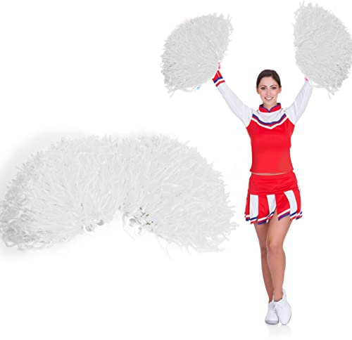 Pom Cheerleaders, Cheerleading Poms Metallischer Blumenball Pompoms Plastikring für Gruppentanz (Weiß)