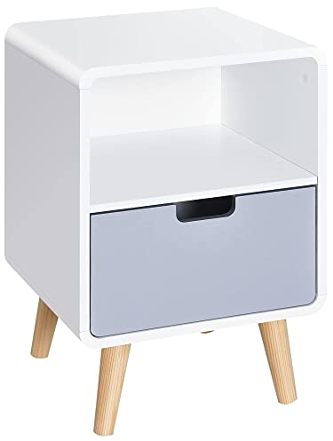 HOMCOM Wooden Bedside Table End Nightstand With Drawer Wood Lamp Desk Storage Unit Bedroom Scandinavian Nordic Style