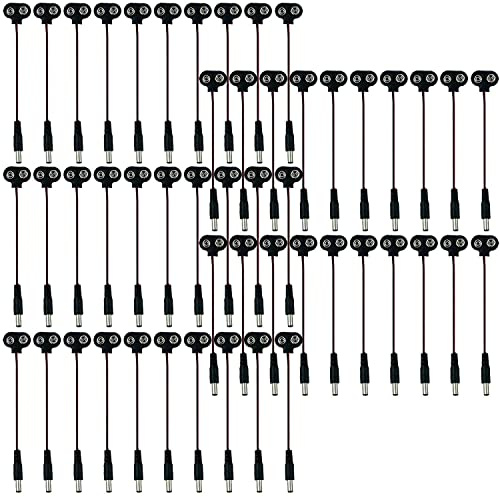 AZDelivery (50 Stück) 5er Set 9V Batterieclips à 10 Stück I-Typ Clip mit 15cm Anschlusskabel Adapter für 9V Block Batterien Akku inklusive E-Book