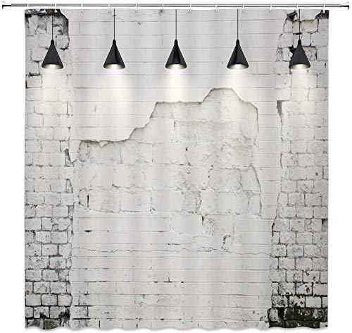 MMPTn Blanche Mur Rideau Style Industriel Décoratif Ivoire Brique Simple Fond décoration Rideau imperméable 71x71 Pouces imperméable Comprend Douze Crochets Plastique