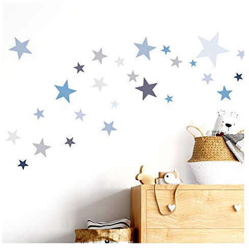 Little Deco Wandtattoo 60 Sterne Kinderzimmer Junge Stars I blau grau I viele Farben Wandaufkleber Wandsticker Set Wohnzimmer bunt selbstklebend DL409