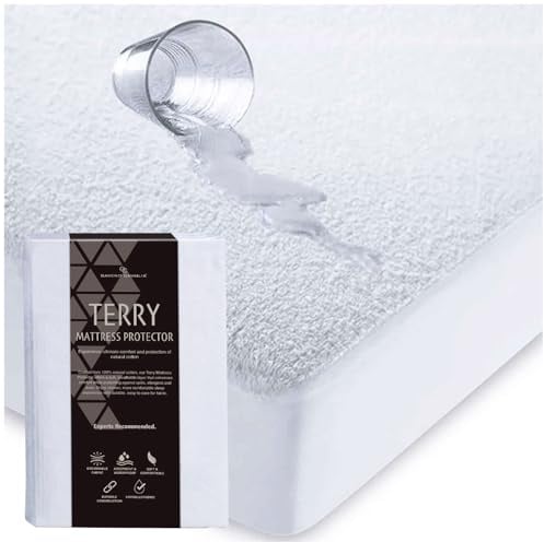 Gaveno Cavailia - Sábana bajera ajustable de rizo extra profundo de calidad premium, transpirable, impermeable, antialérgico, a prueba de agua y humedad, color blanco, doble pequeño de 4 pies