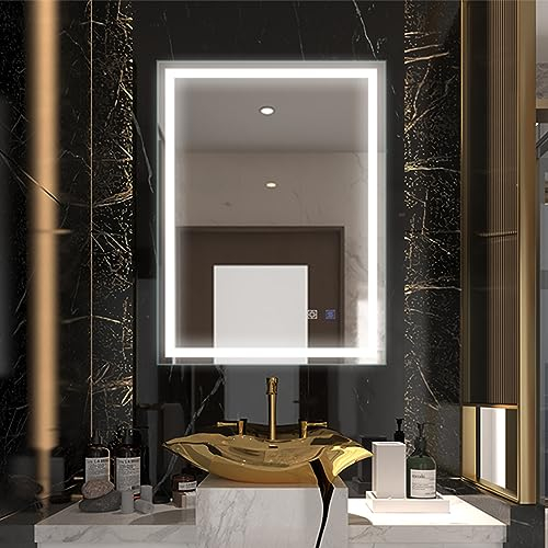 ExBrite Badspiegel mit Beleuchtung 80x60cm, Wandspiegel LED Badspiegel Spiegel Bad Badezimmerspiegel mit Touch-Schalter, 3 Lichtfarben Dimmbar, Antibeschlag, Speicherfunktion