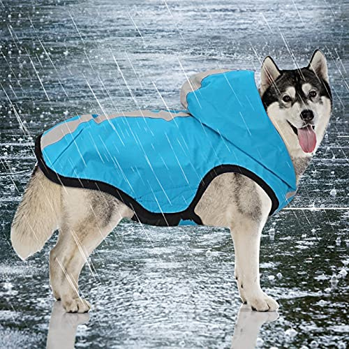 Idepet Wasserdichte 2-in-1-Regenjacke für Hunde, leichter Overall für Hunde mit Kapuze, atmungsaktiver Regenponcho mit Kapuze und reflektierendem Streifen für kleine, mittel große GroßHunde (XL, Blau)