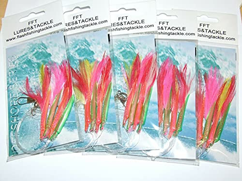 FFTⓇ PRO SYCO Feather Rig 4 Hook Size 1/0 5 PACKS Fishing Cod Bass Mackerel Lures Sea Pollack