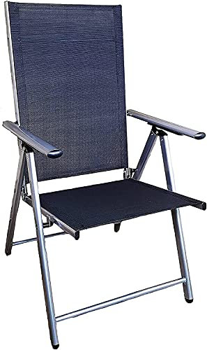 High Back Garden Chair 9 Position Silver & Black 2 Pack Sturdy Chair Weather Resistant Frame Water Repellent Textilene