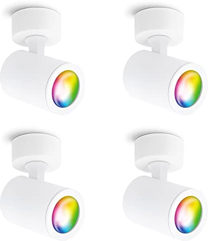 linovum TENJO 4 Stück Spotstrahler 1 flammig weiß mit LED GU10 Smart RGBW - kompatibel mit Alexa & Google - Wifi Spotlampe schwenkbar