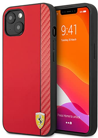 CG MOBILE Ferrari - Custodia in pelle per iPhone 13, motivo a righe, colore: Rosso