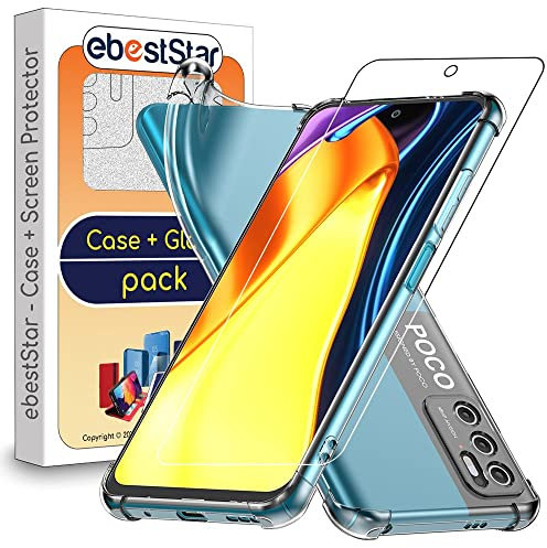 ebestStar - Coque pour Xiaomi Poco M3 Pro 5G, Redmi Note 10 5G, Etui Protection Silicone Transparent Antichoc, Coins Renforcés, Transparent + Verre Trempé