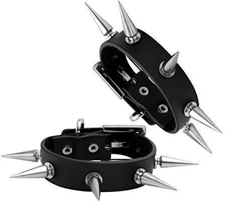 MILAKOO 2 pulseras de piel sintética estilo punk con remaches y detalles de pinchos, 10 inch, Cuero, No es una piedra preciosa