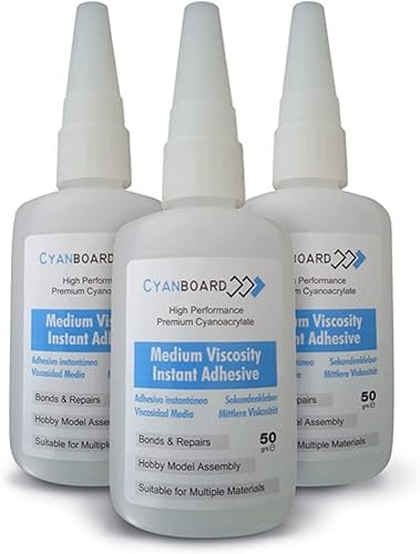 Cyanboard, 3 unités de 50grs d'adhésif instantané cyanoacrylate de viscosité moyenne. Collez plusieurs matériaux, modèles et modèles, réparations.