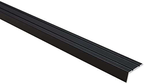 Effector | Selbstklebend Treppenkantenprofil | Aluwinkel Geklebt | Übergangsleiste | Alu Winkelprofil 25x10 x 1800 mm | Aluprofil | Winkelprofil Aluminium SCHWARZ eloxiert | Kantenschutz | 1 Stück