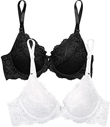 Smart & Sexy Women's Signature Lace Push-up Bra-Perfect for Seeking Effortless Style and Comfort, Opaque, Black Hue/White 2pk, 36C (Pack of 2)