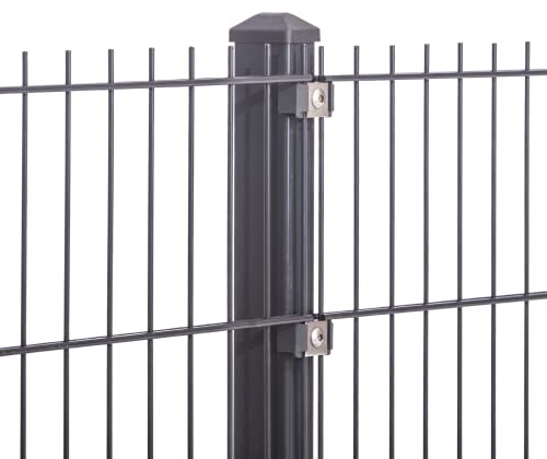 Doppelstabmattenzaun 656 | Komplettset | Konfigurierbar | 0,63m-2,03m| 2,5m-50m | Anthrazit/Moosgrün | Pfosten mit Va-Klemmhalter Höhe 0,63m | Länge 12,5m Anthrazit