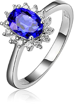 Tansanit Ring Weißgold, Damen 18 Karat Weißgold Ring mit 1.3ct Ovaler Tansanit, Größe 62 (19.7)