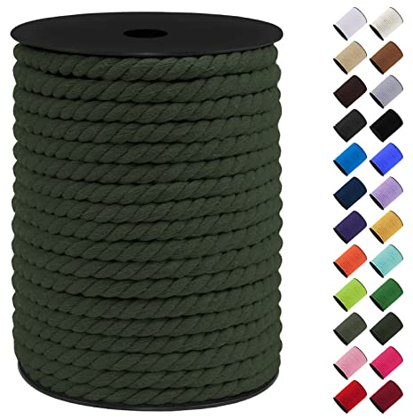 LEREATI Makramee Garn 8mm x 40m, Baumwollkordel Bunt Baumwollseil Geflochten Baumwollschnur, Baumwollgarn für DIY Basteln Hängepflanze Pflanze Aufhänger Wandbehang Weben Dekoration (Dunkelgrün)