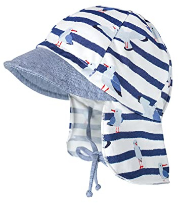 maximo Unisex MINI-Schildmütze Marine-wollweiß, maritim, Jersey Bedruckt, Nackenschutz, Bindeband, Sonnenhut Made in Germany