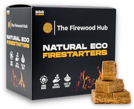 Fire Lighters - 288 Pack Natural Firelighters Made from Wood Fibre and Wax - Long Burn Time Up to 10 Minutes - Ideal Fire lighters for Wood Burners, Camping, Fireplaces, and BBQ
