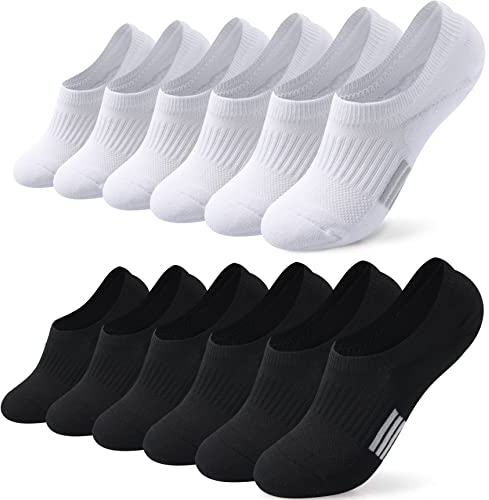 Toes Home 6 Paar Sneaker Socken Damen 39-42, Füßlinge Sneakersocken mit Silikonpad, Füsslinge Sportsocken Laufsocken Gepolsterte Kurze Socken Mädchen Unsichtbar Schwarz Weiß
