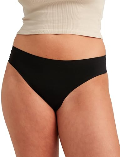 saalt Seamless Thong Period Underwear - Light Absorbency - Comfortable, Thin, Keeps You Dry from All Leaks (Medium, Volcanic Black)