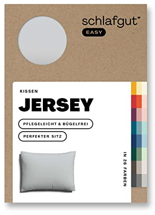 Schlafgut Easy Jersey Kissenbezug 60x80 cm Grey Light mit 100% Baumwolle, superweicher & atmungsaktiver Kopfkissenbezug