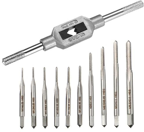 11 Piezas Juego de Mini Llaves de Grifo, Grifo Métrico Hss Macho de Roscar de Rosca de Mano M1 M1.2 M1.4 M1.6 M1.7 M1.8 M2 M2.5 M3 M3.5 Macho de Roscar Ajustable, para Reparación de Roscas
