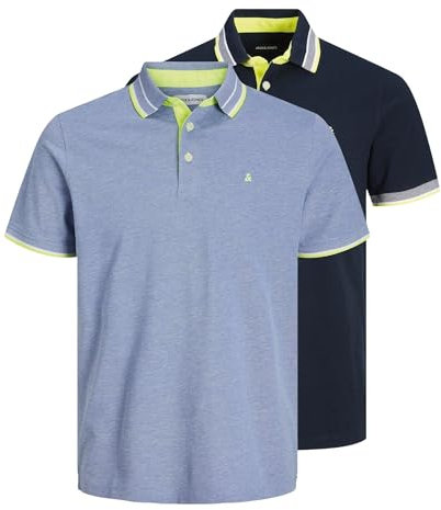 JACK&JONES Men's JJEPAULOS Polo SS 2PK MP NOOS Shirt, Dark Navy/Pack:BrightCobalt(NEON)+DarkNavy(NEON), Small