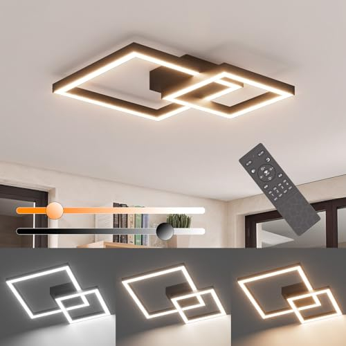 Klighten Deckenlampe Dimmbar LED Deckenleuchte 35W mit Fernbedienung, Wohnzimmerlampe aus Aluminium Modern Deckenbeleuchtung für Schlafzimmer Küche Wohnzimmer Flur, 36 x 36 cm, 3000K-6000K, Schwarz